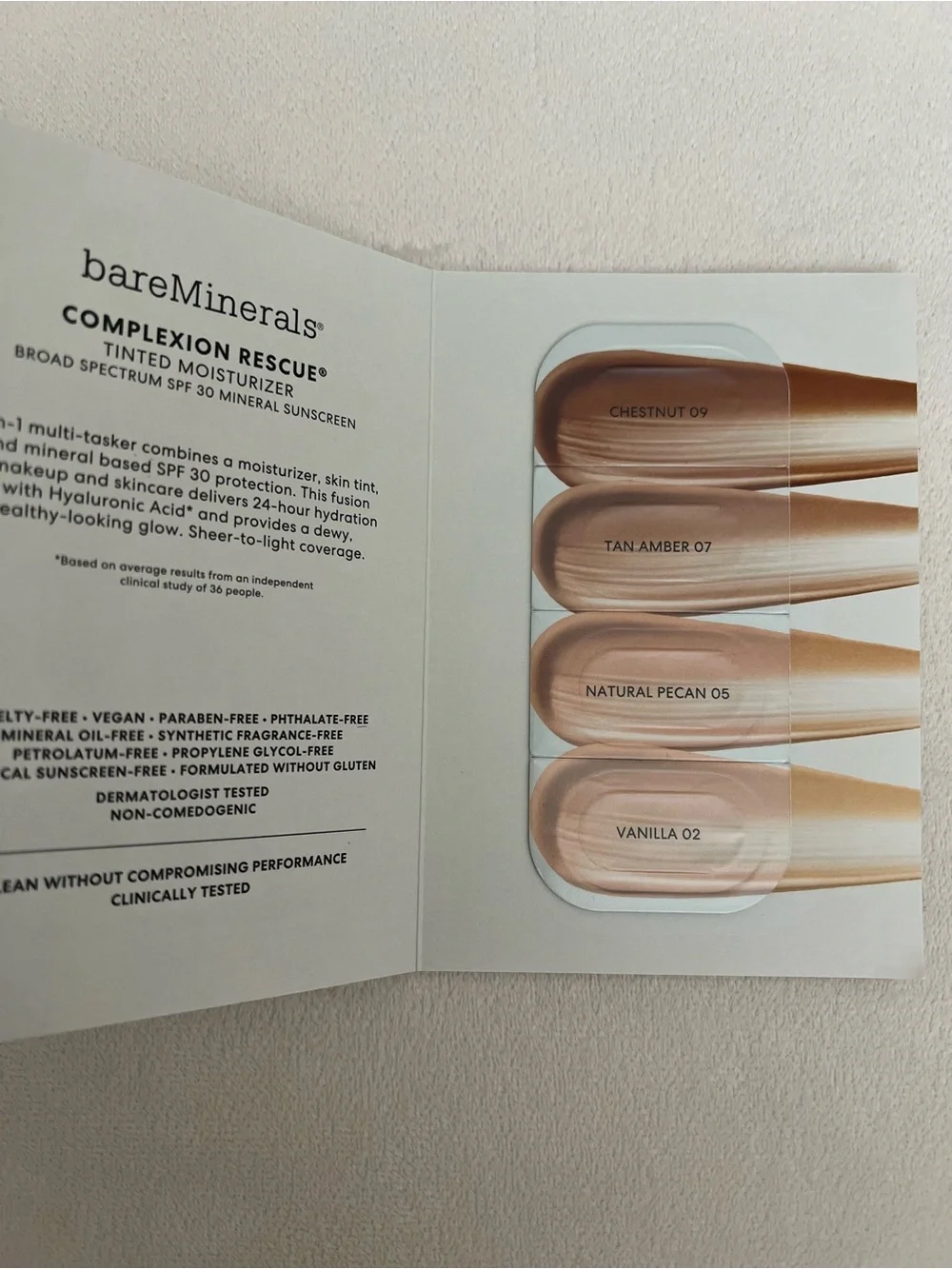 5 Piece Makeup Sample Cards (Dior, Ilia, Tarte, Bare Minerals, Rare Beauty)